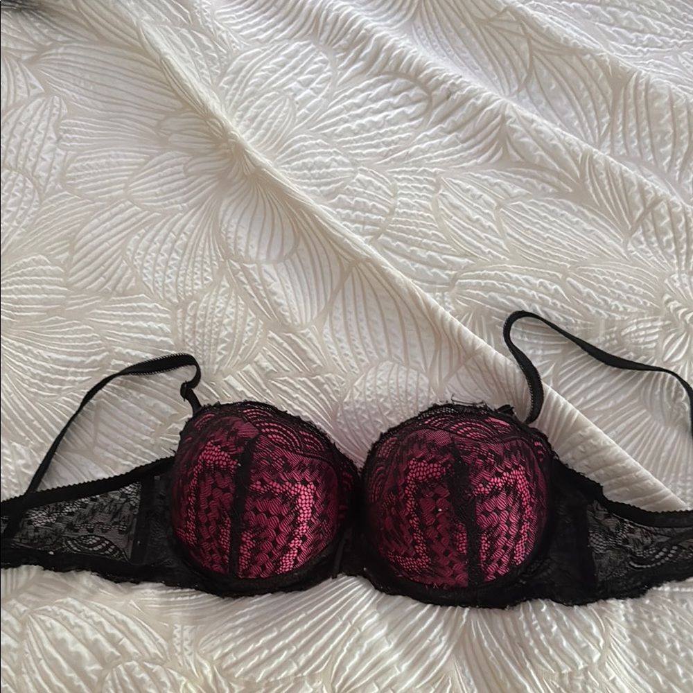 Elegant Black and Pink Lace Bra